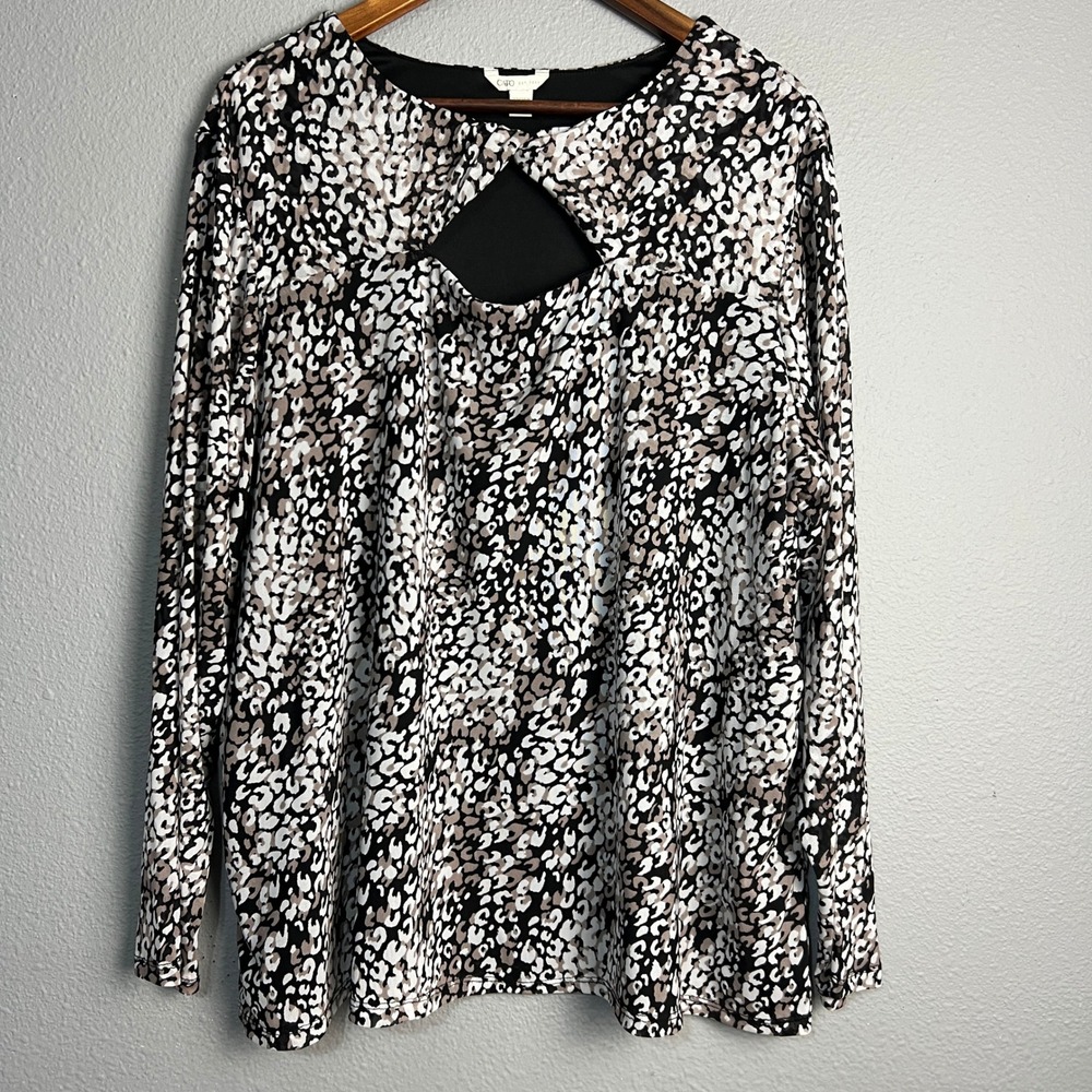 Cato Animal Print Keyhole Lined Career Blouse Long Sleeve Top Plus‎ Size 22/24W